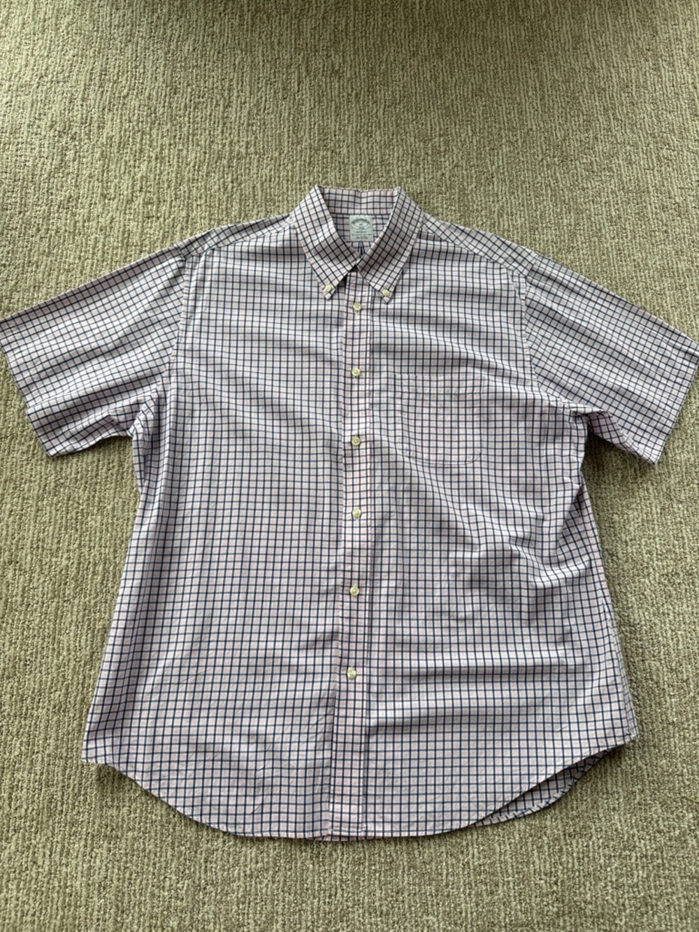 Brooks Brothers Regent Short Sleeved Cotton Button Down Checked Shirt Size XL